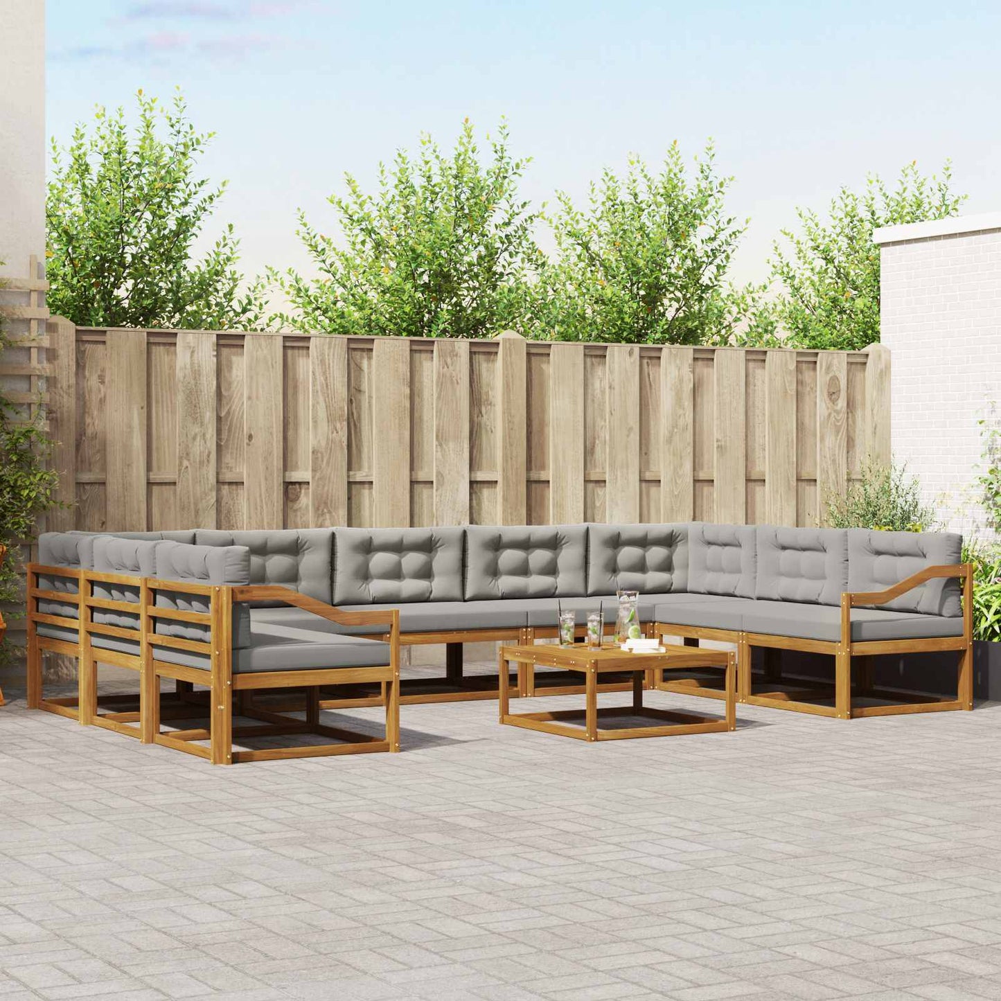 Buiten bankenset met kussen 10 pcs Natuurlijk en Lichtgrijs is nu te koop bij PeponiXL, paradijselijk wonen!