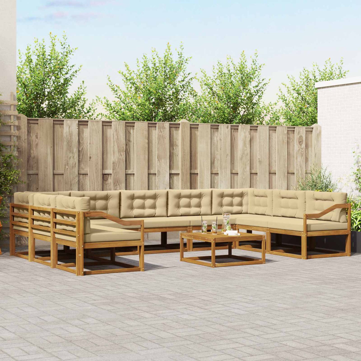 Buiten bankenset met kussen 10 pcs Natuurlijk en Beige is nu te koop bij PeponiXL, paradijselijk wonen!