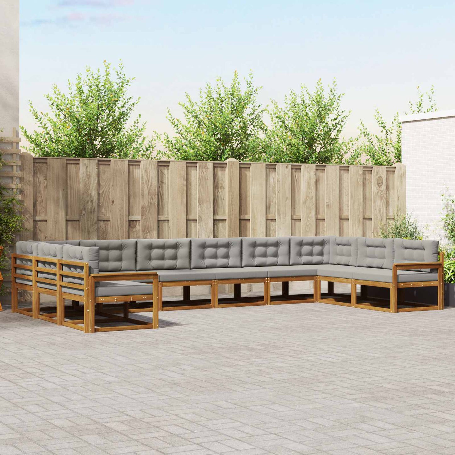 Buiten bankenset met kussen 10 pcs Natuurlijk en Lichtgrijs is nu te koop bij PeponiXL, paradijselijk wonen!