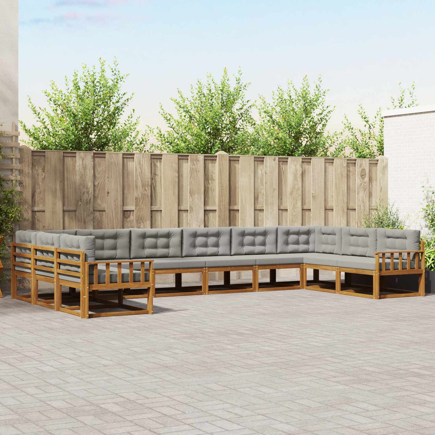 Buiten bankenset met kussen 10 pcs Natuurlijk en Lichtgrijs is nu te koop bij PeponiXL, paradijselijk wonen!
