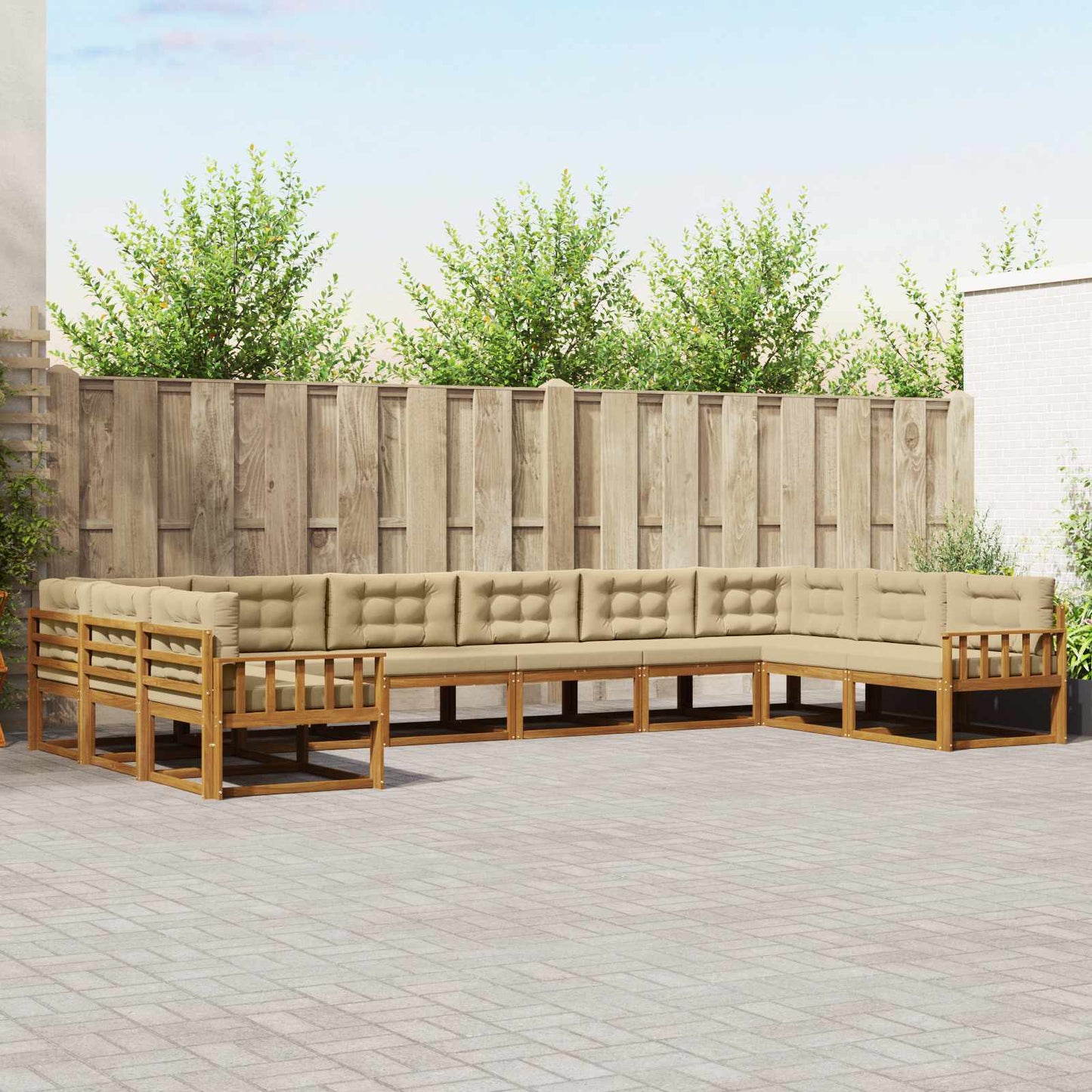 Buiten bankenset met kussen 10 pcs Natuurlijk en Beige is nu te koop bij PeponiXL, paradijselijk wonen!