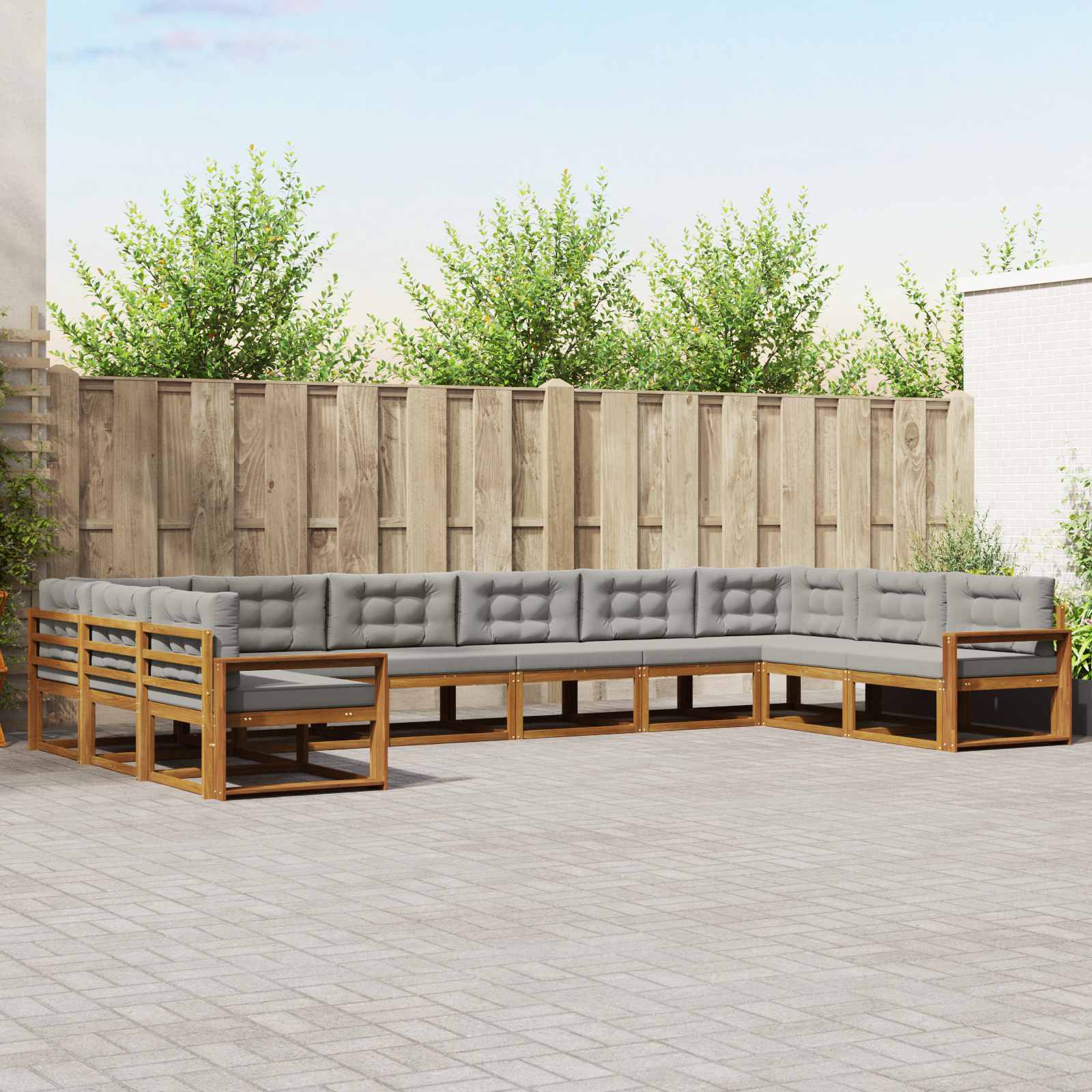 Buiten bankenset met kussen 10 pcs Natuurlijk en Lichtgrijs is nu te koop bij PeponiXL, paradijselijk wonen!