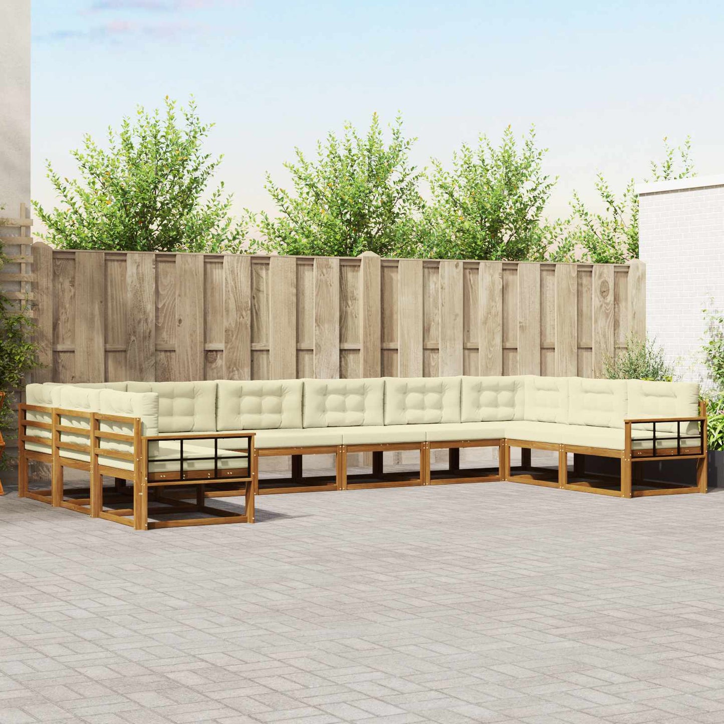 Buiten bankenset met kussen 10 pcs Natuurlijk en Crème is nu te koop bij PeponiXL, paradijselijk wonen!