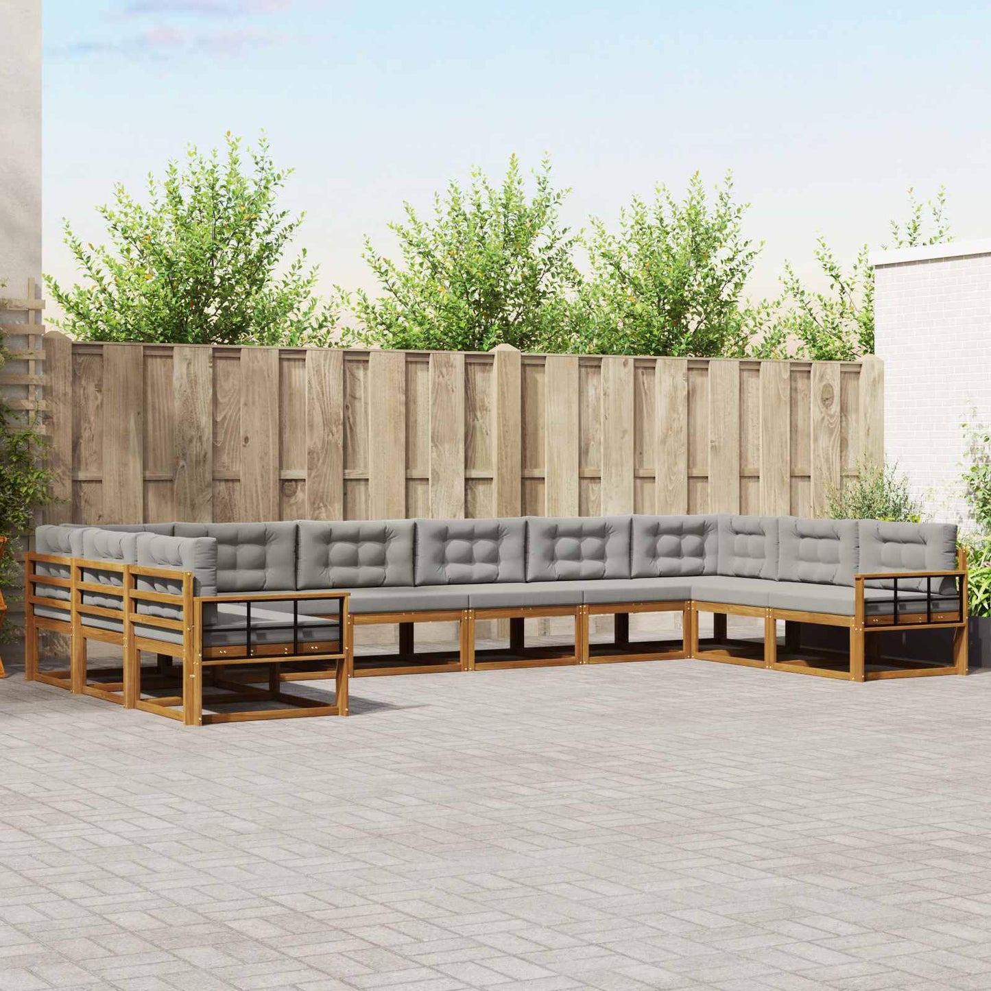 Buiten bankenset met kussen 10 pcs Natuurlijk en Lichtgrijs is nu te koop bij PeponiXL, paradijselijk wonen!