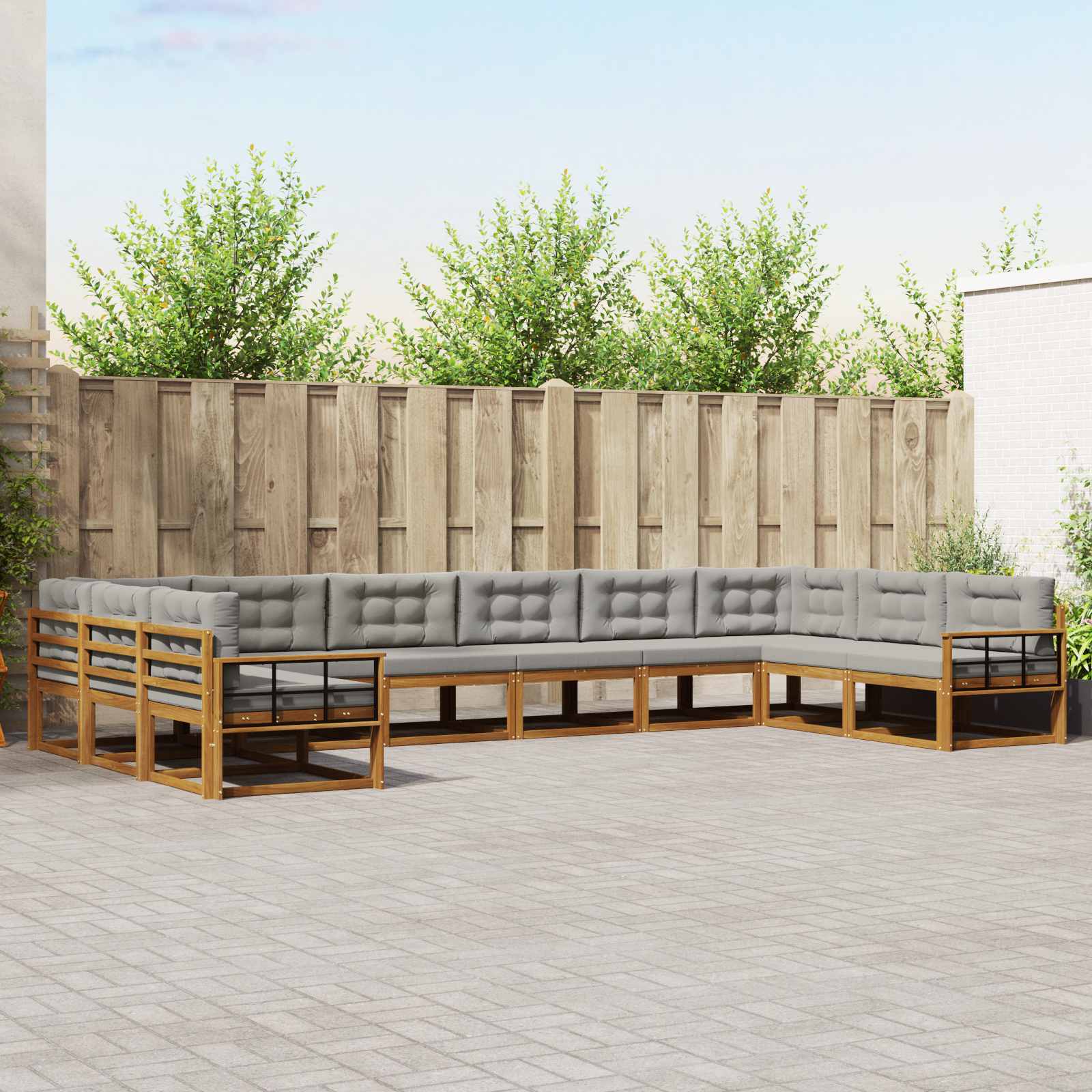 Buiten bankenset met kussen 10 pcs Natuurlijk en Lichtgrijs is nu te koop bij PeponiXL, paradijselijk wonen!