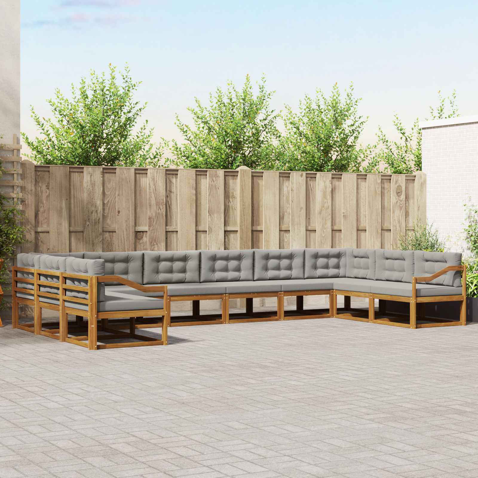 Buiten bankenset met kussen 10 pcs Natuurlijk en Lichtgrijs is nu te koop bij PeponiXL, paradijselijk wonen!