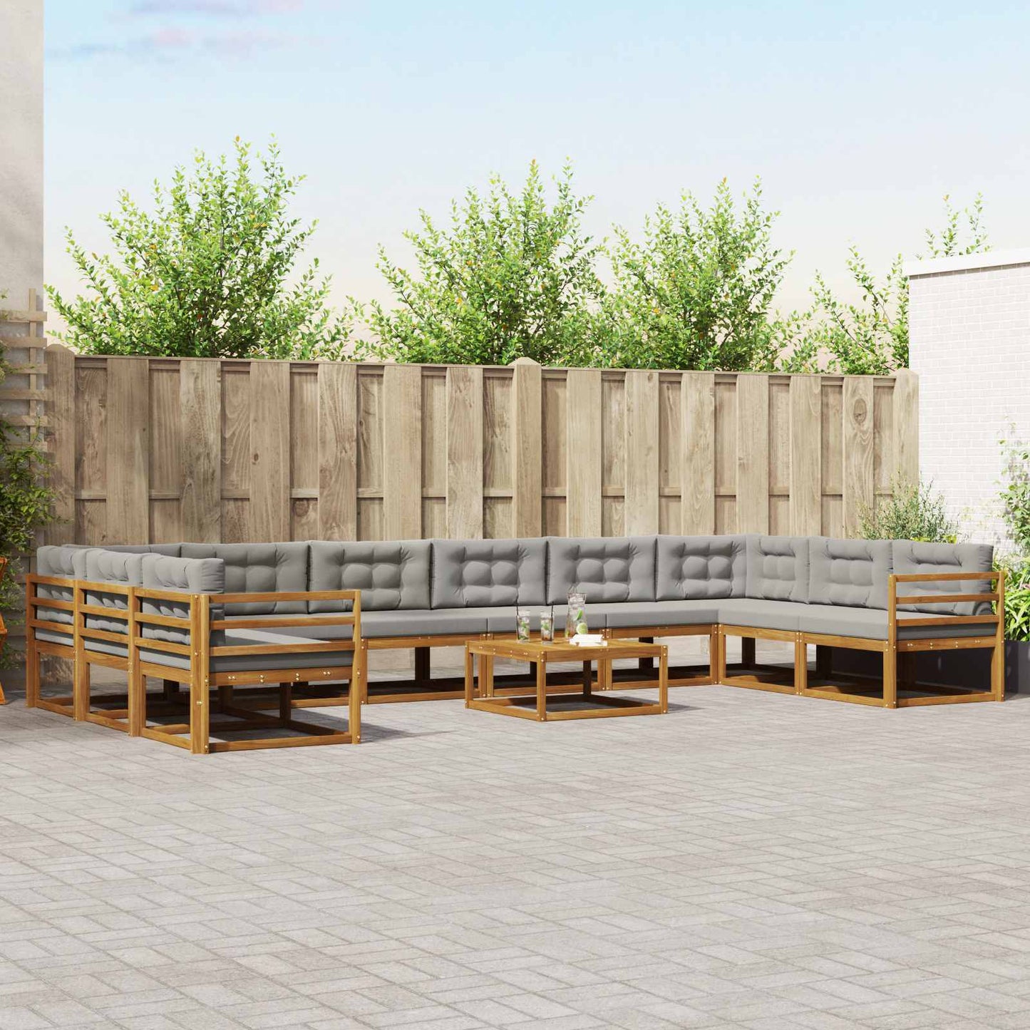 Buiten bankenset met kussen 11 pcs Natuurlijk en Lichtgrijs is nu te koop bij PeponiXL, paradijselijk wonen!