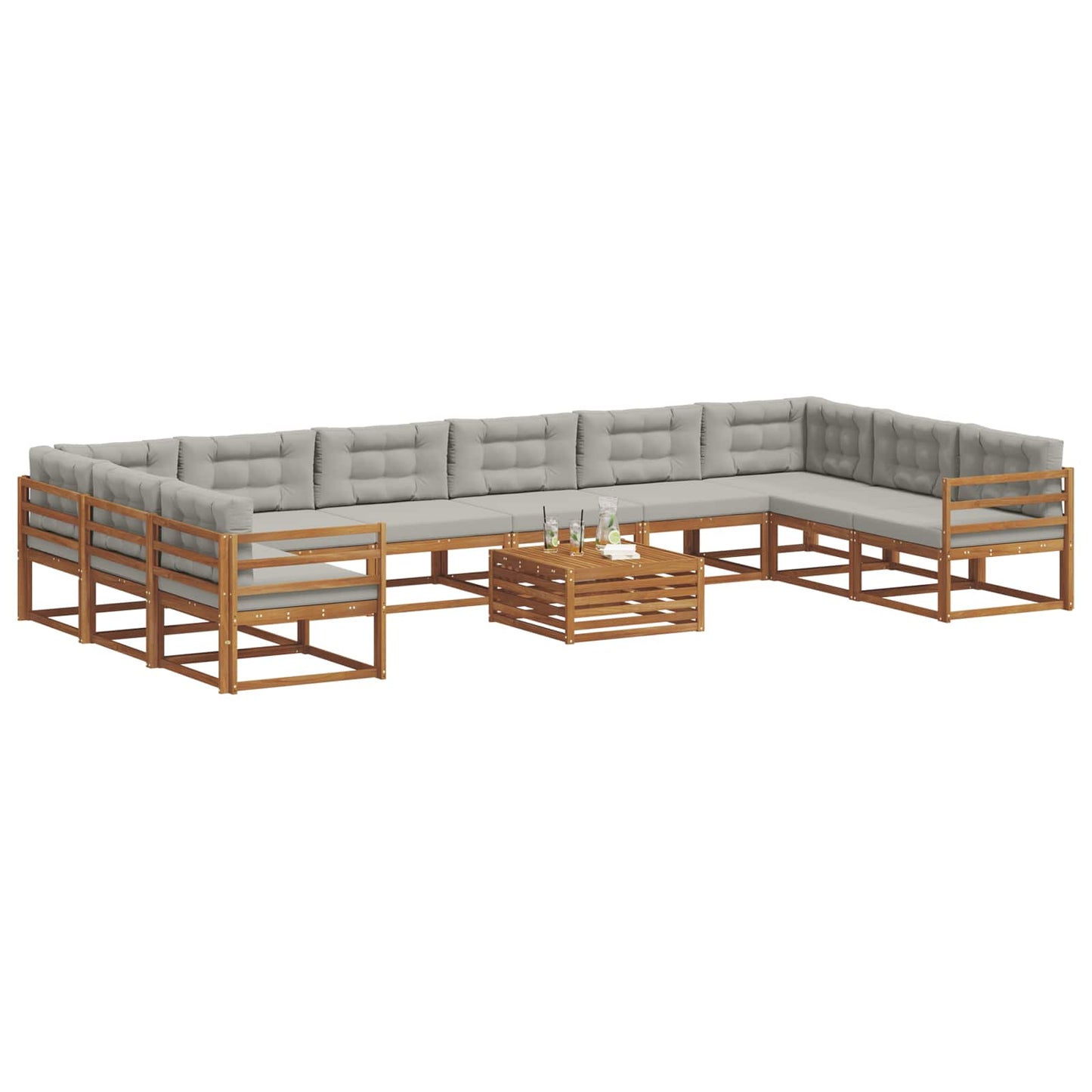 Buiten bankenset met kussen 11 pcs Natuurlijk en Lichtgrijs is nu te koop bij PeponiXL, paradijselijk wonen!