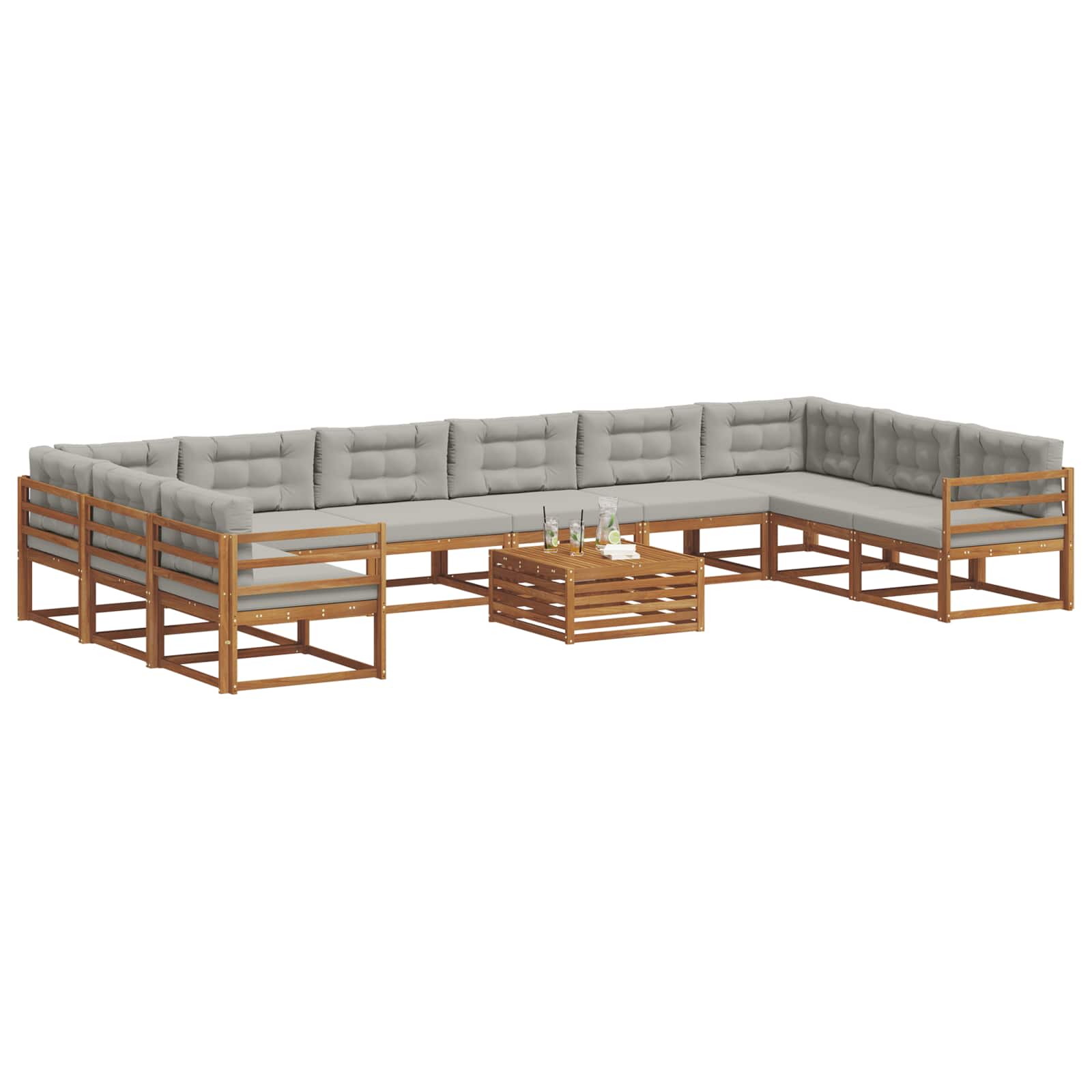 Buiten bankenset met kussen 11 pcs Natuurlijk en Lichtgrijs is nu te koop bij PeponiXL, paradijselijk wonen!