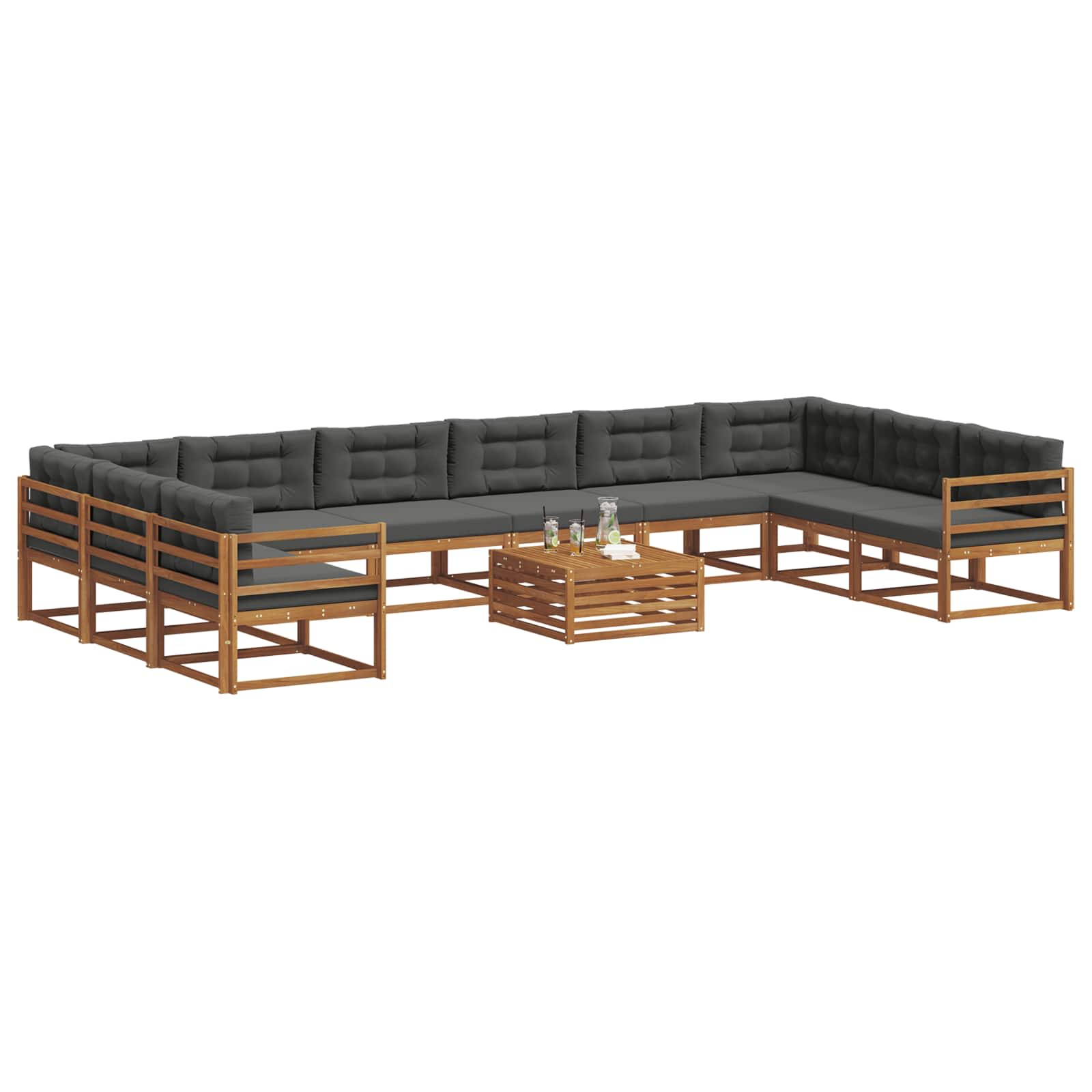 Buiten bankenset met kussen 11 pcs Natuurlijk en Antraciet is nu te koop bij PeponiXL, paradijselijk wonen!