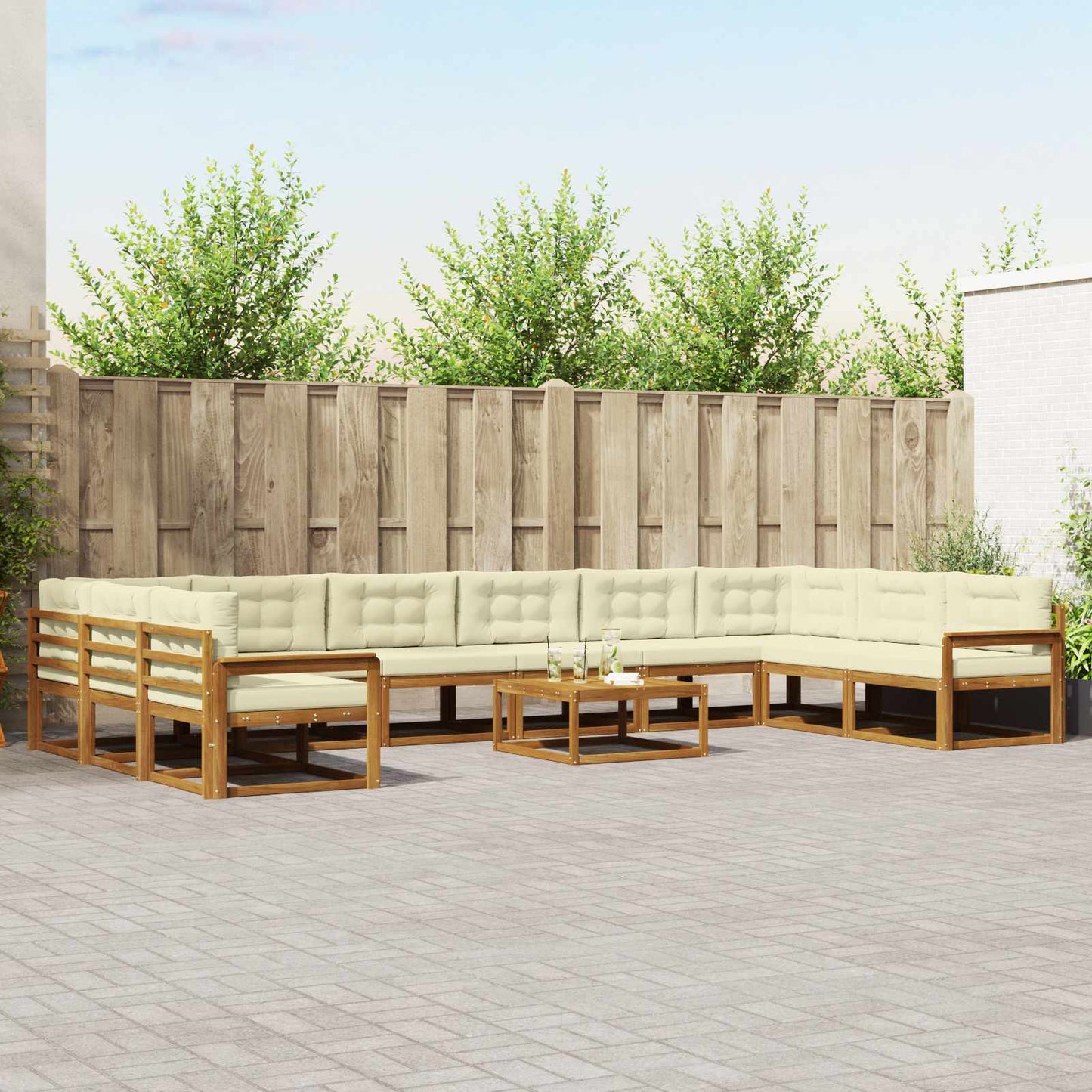 Buiten bankenset met kussen 11 pcs Natuurlijk en Crème is nu te koop bij PeponiXL, paradijselijk wonen!