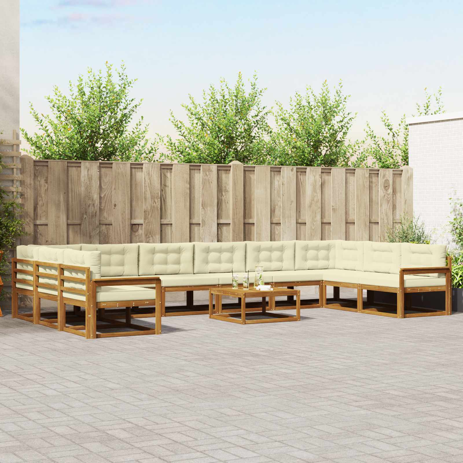 Buiten bankenset met kussen 11 pcs Natuurlijk en Crème is nu te koop bij PeponiXL, paradijselijk wonen!