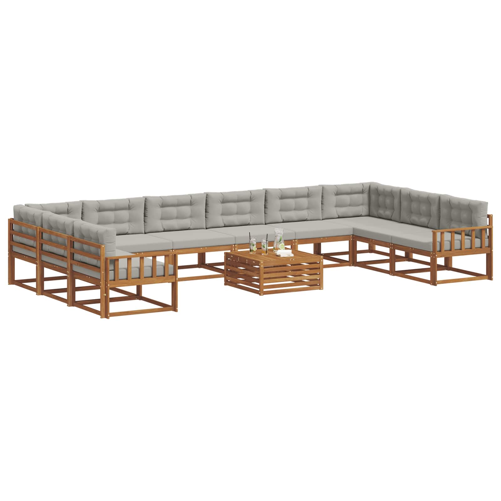 Buiten bankenset met kussen 11 pcs Natuurlijk en Lichtgrijs is nu te koop bij PeponiXL, paradijselijk wonen!