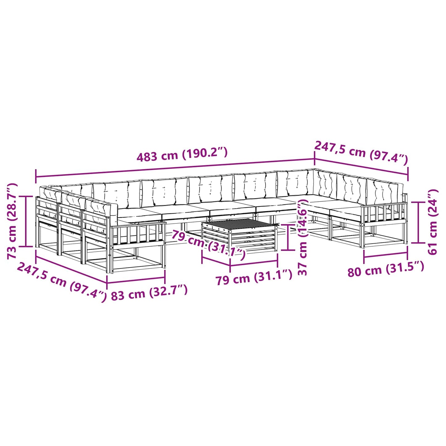 Buiten bankenset met kussen 11 pcs Natuurlijk en Antraciet is nu te koop bij PeponiXL, paradijselijk wonen!