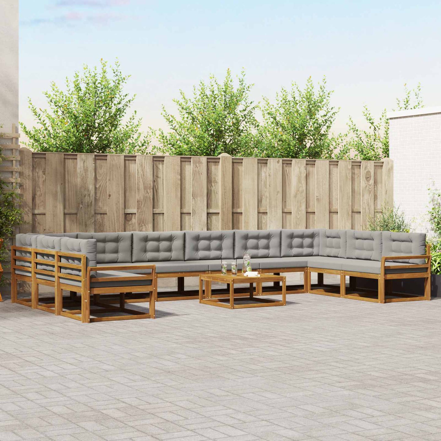 Buiten bankenset met kussen 11 pcs Natuurlijk en Lichtgrijs is nu te koop bij PeponiXL, paradijselijk wonen!