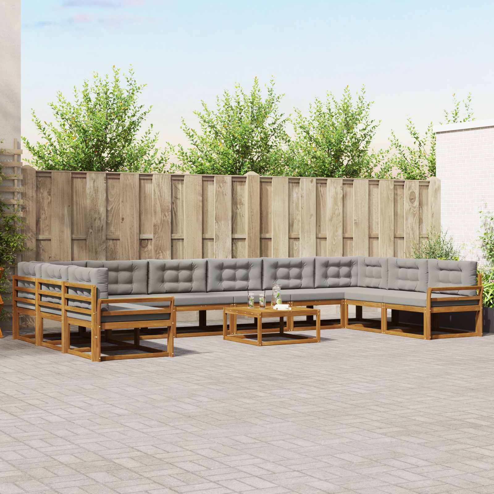 Buiten bankenset met kussen 11 pcs Natuurlijk en Lichtgrijs is nu te koop bij PeponiXL, paradijselijk wonen!