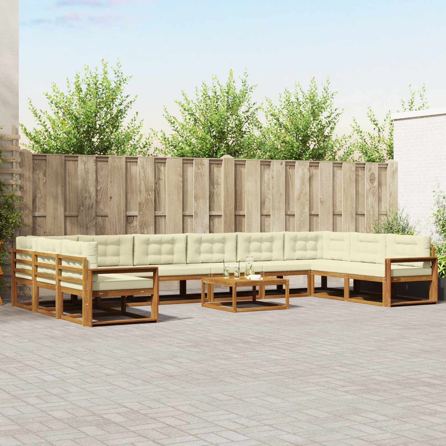 Buiten bankenset met kussen 11 pcs Natuurlijk en Crème is nu te koop bij PeponiXL, paradijselijk wonen!