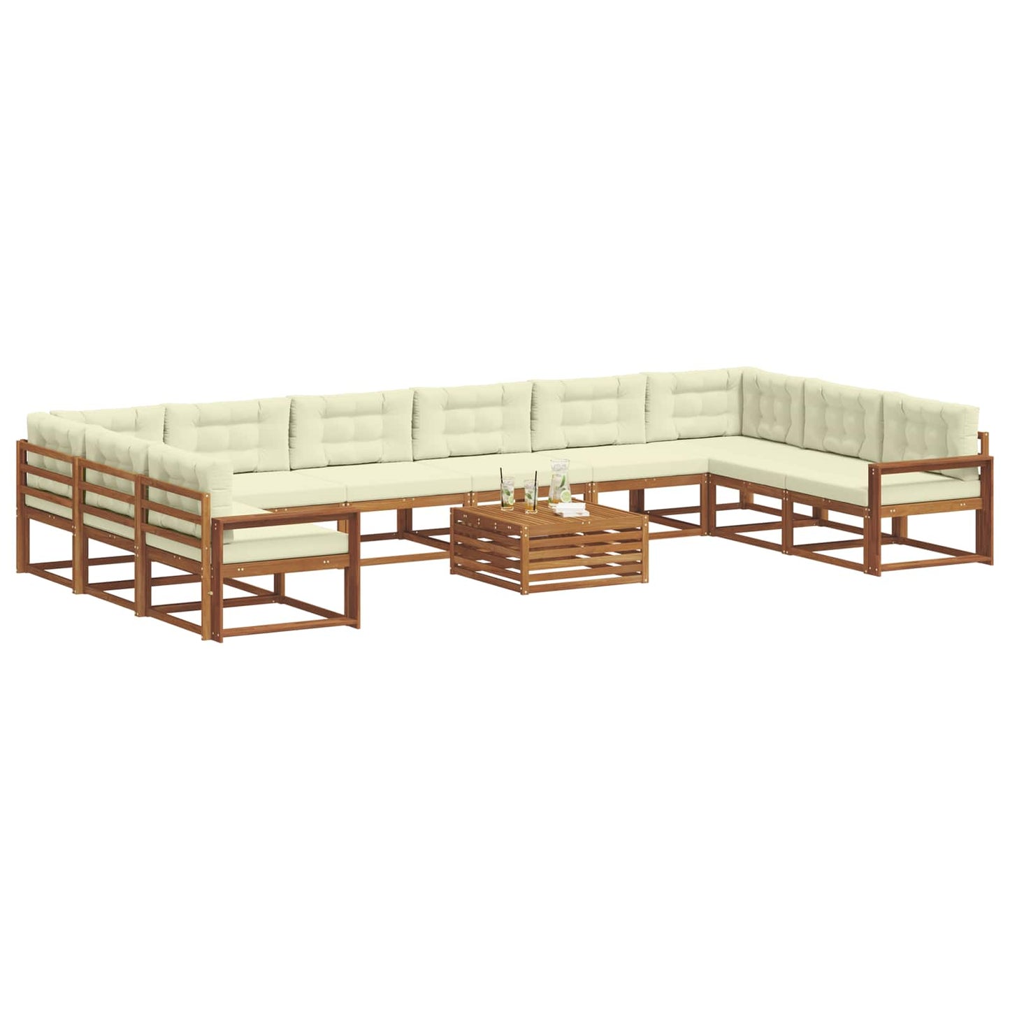 Buiten bankenset met kussen 11 pcs Natuurlijk en Crème is nu te koop bij PeponiXL, paradijselijk wonen!