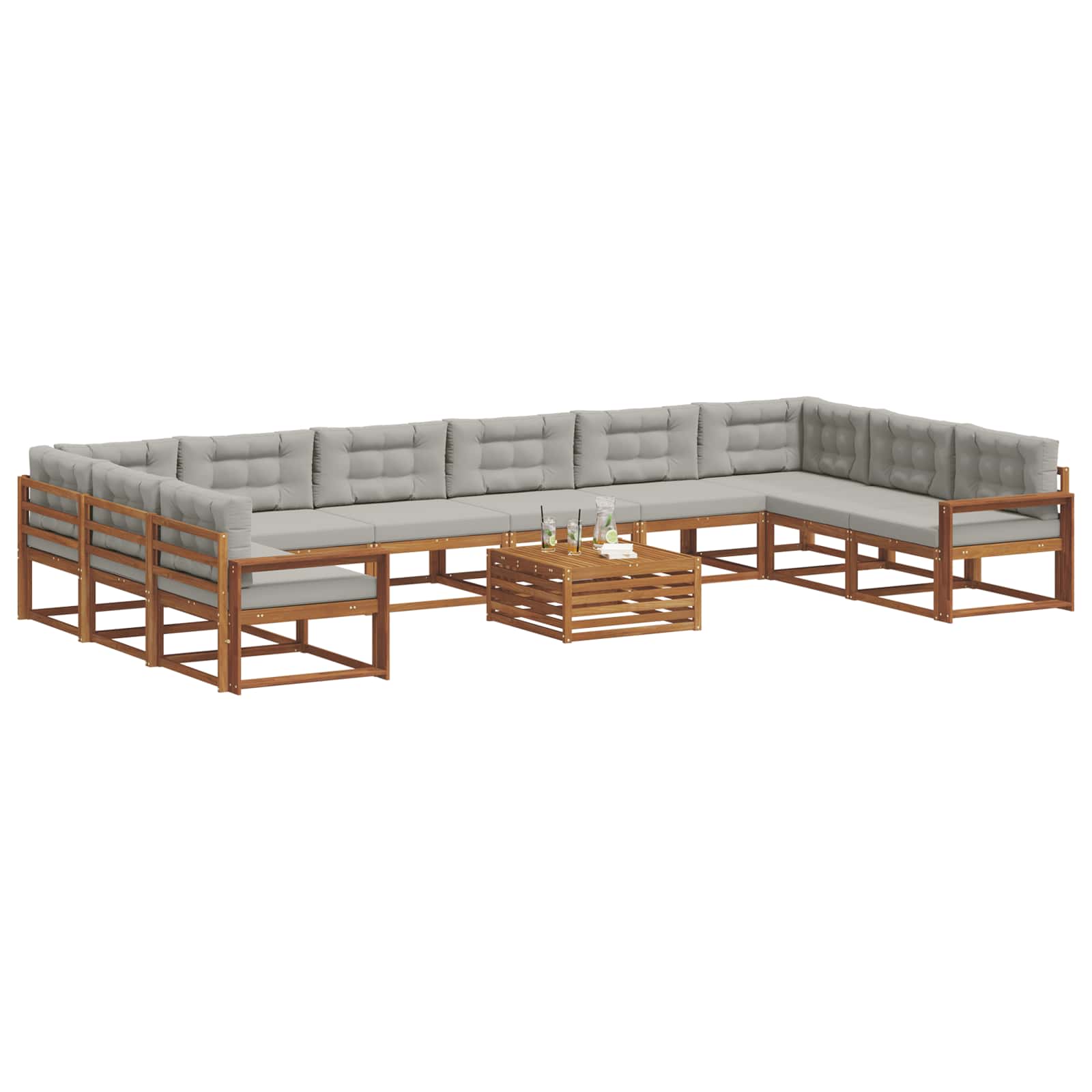 Buiten bankenset met kussen 11 pcs Natuurlijk en Lichtgrijs is nu te koop bij PeponiXL, paradijselijk wonen!