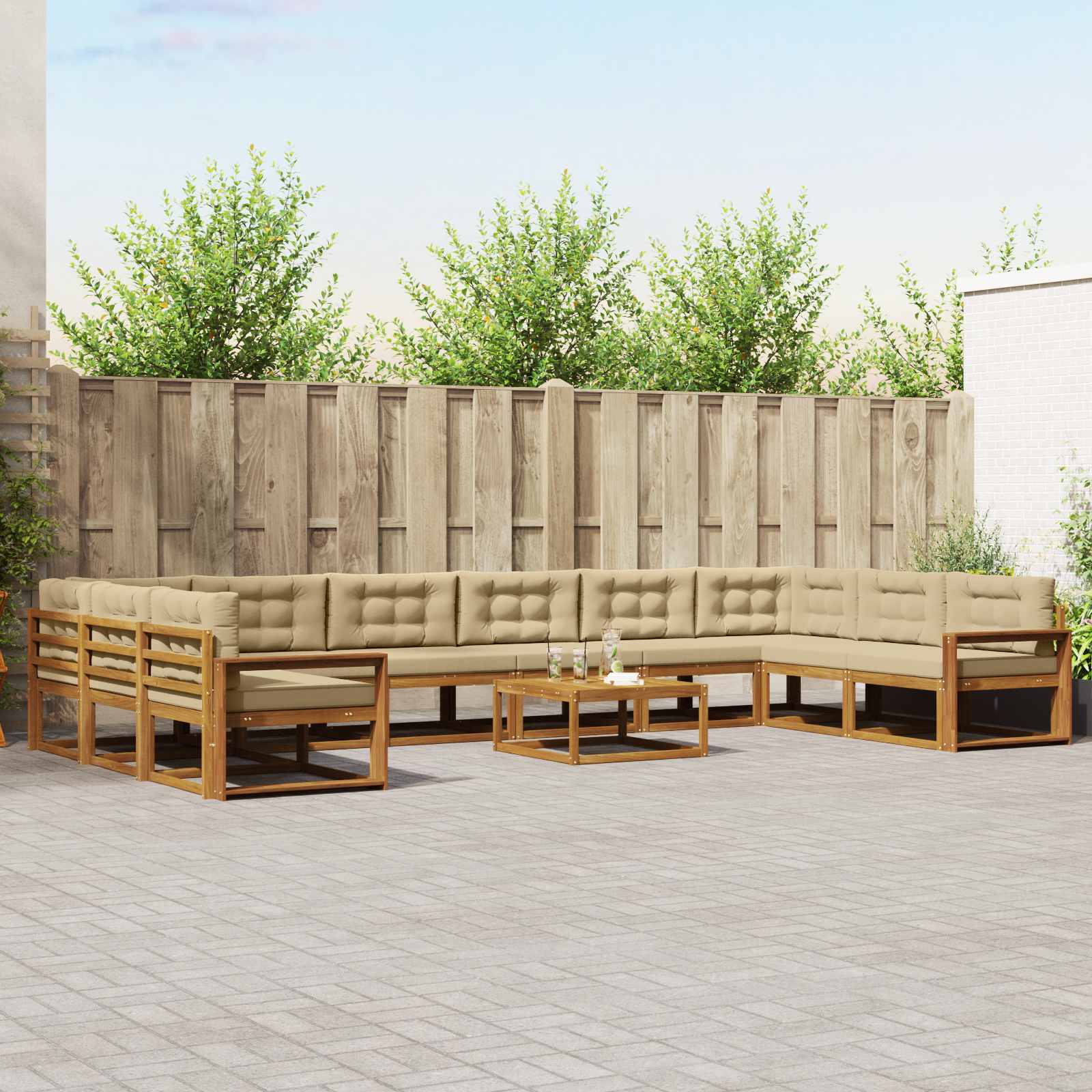 Buiten bankenset met kussen 11 pcs Natuurlijk en Beige is nu te koop bij PeponiXL, paradijselijk wonen!
