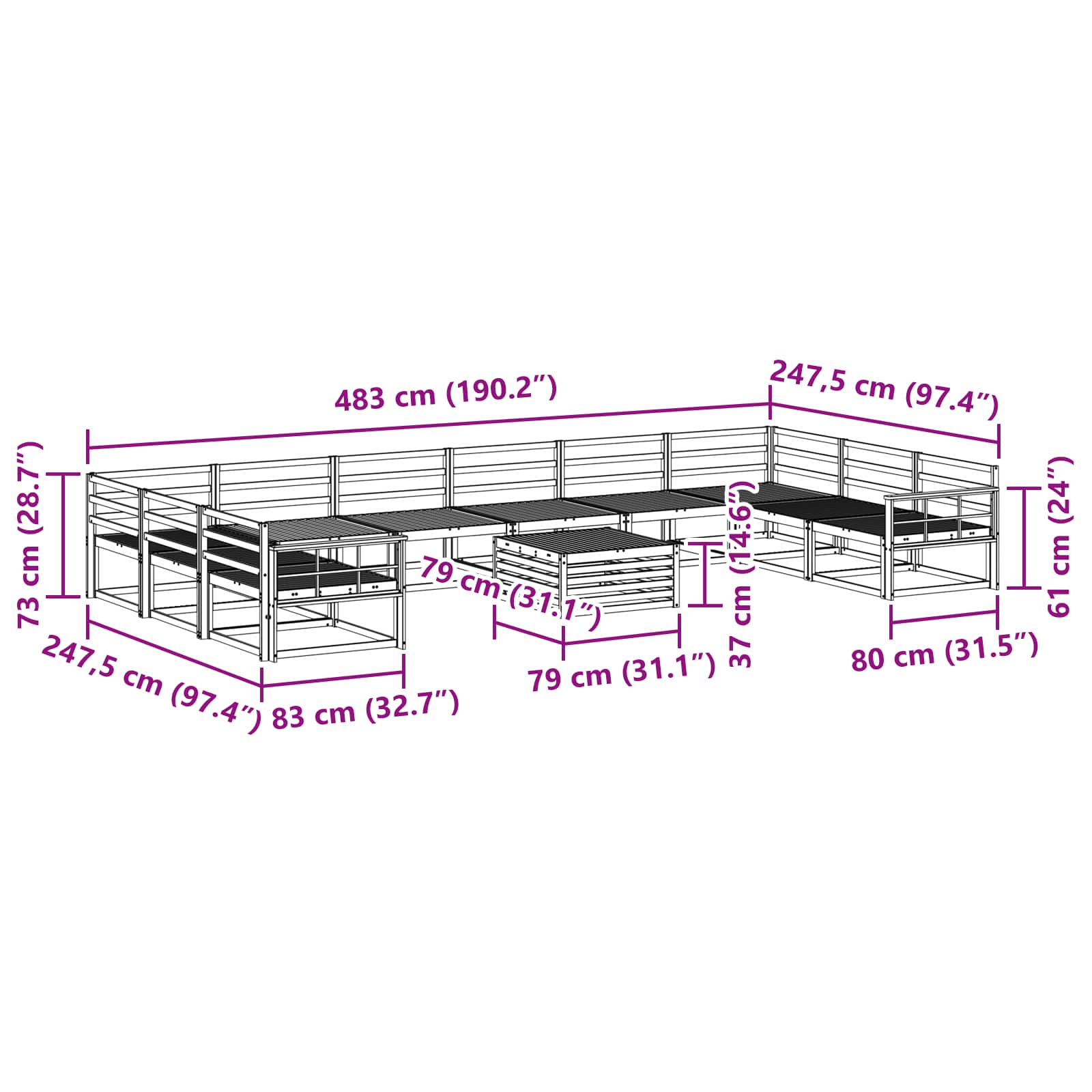 Buiten bankenset 11 pcs Naturel Massief Acaciahout is nu te koop bij PeponiXL, paradijselijk wonen!