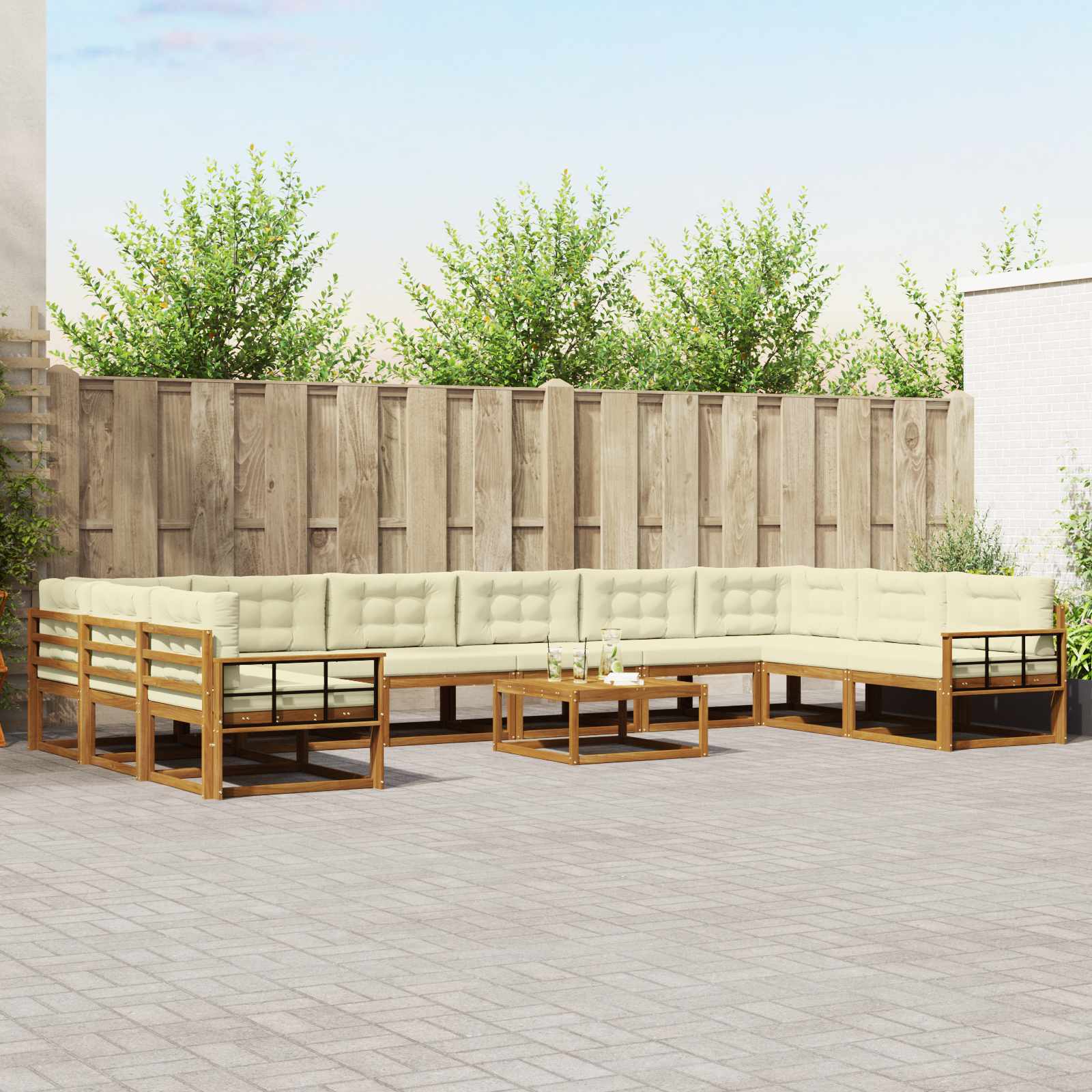 Buiten bankenset met kussen 11 pcs Natuurlijk en Crème is nu te koop bij PeponiXL, paradijselijk wonen!