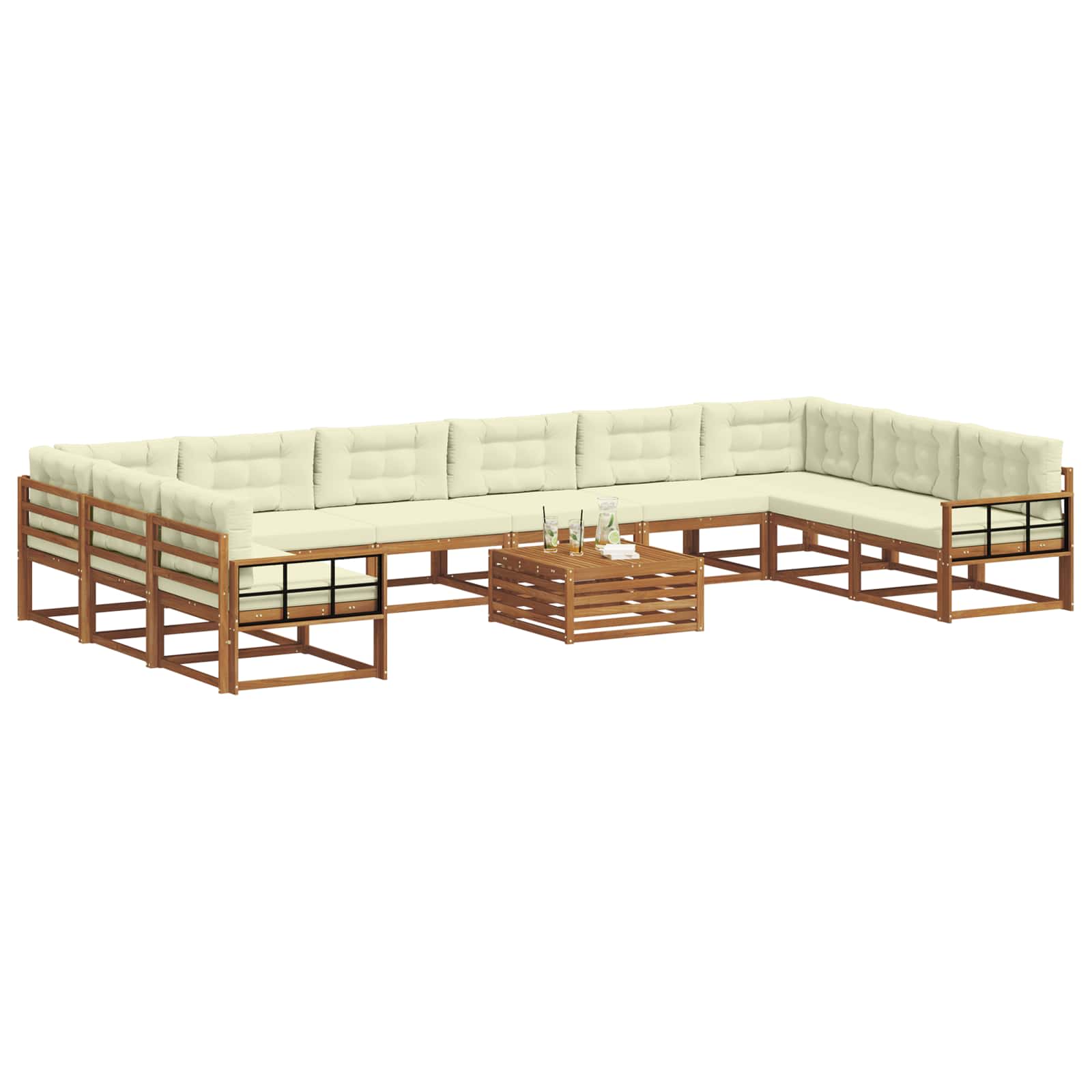 Buiten bankenset met kussen 11 pcs Natuurlijk en Crème is nu te koop bij PeponiXL, paradijselijk wonen!