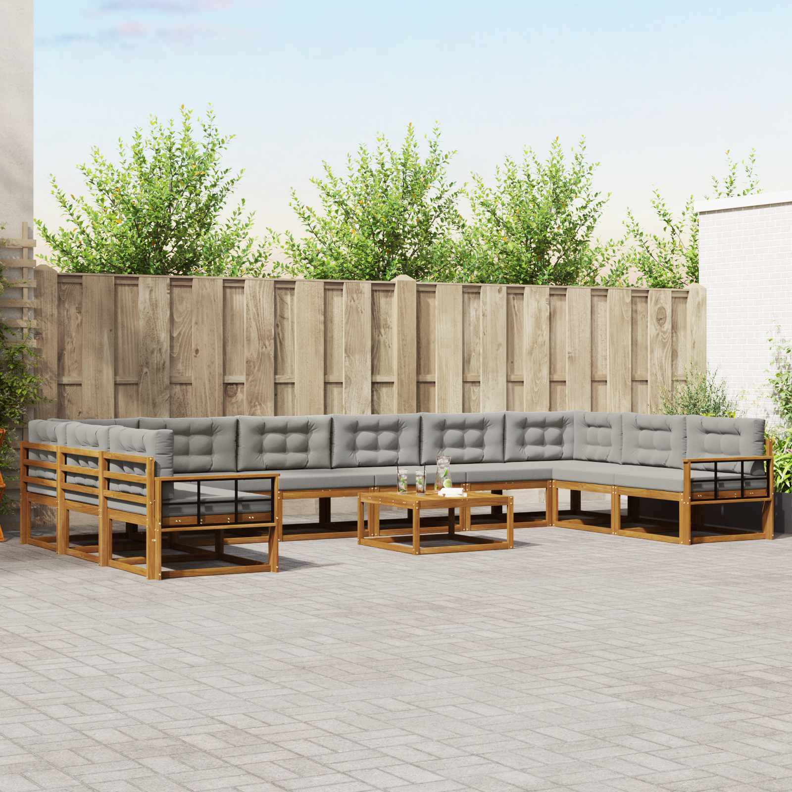 Buiten bankenset met kussen 11 pcs Natuurlijk en Lichtgrijs is nu te koop bij PeponiXL, paradijselijk wonen!