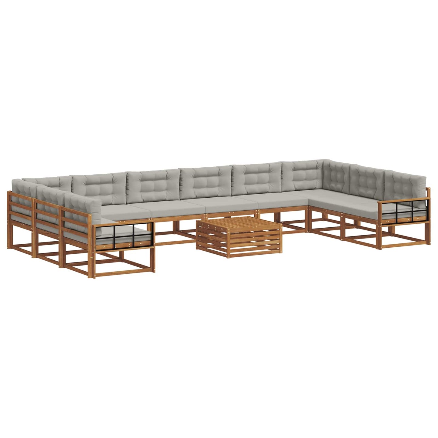 Buiten bankenset met kussen 11 pcs Natuurlijk en Lichtgrijs is nu te koop bij PeponiXL, paradijselijk wonen!