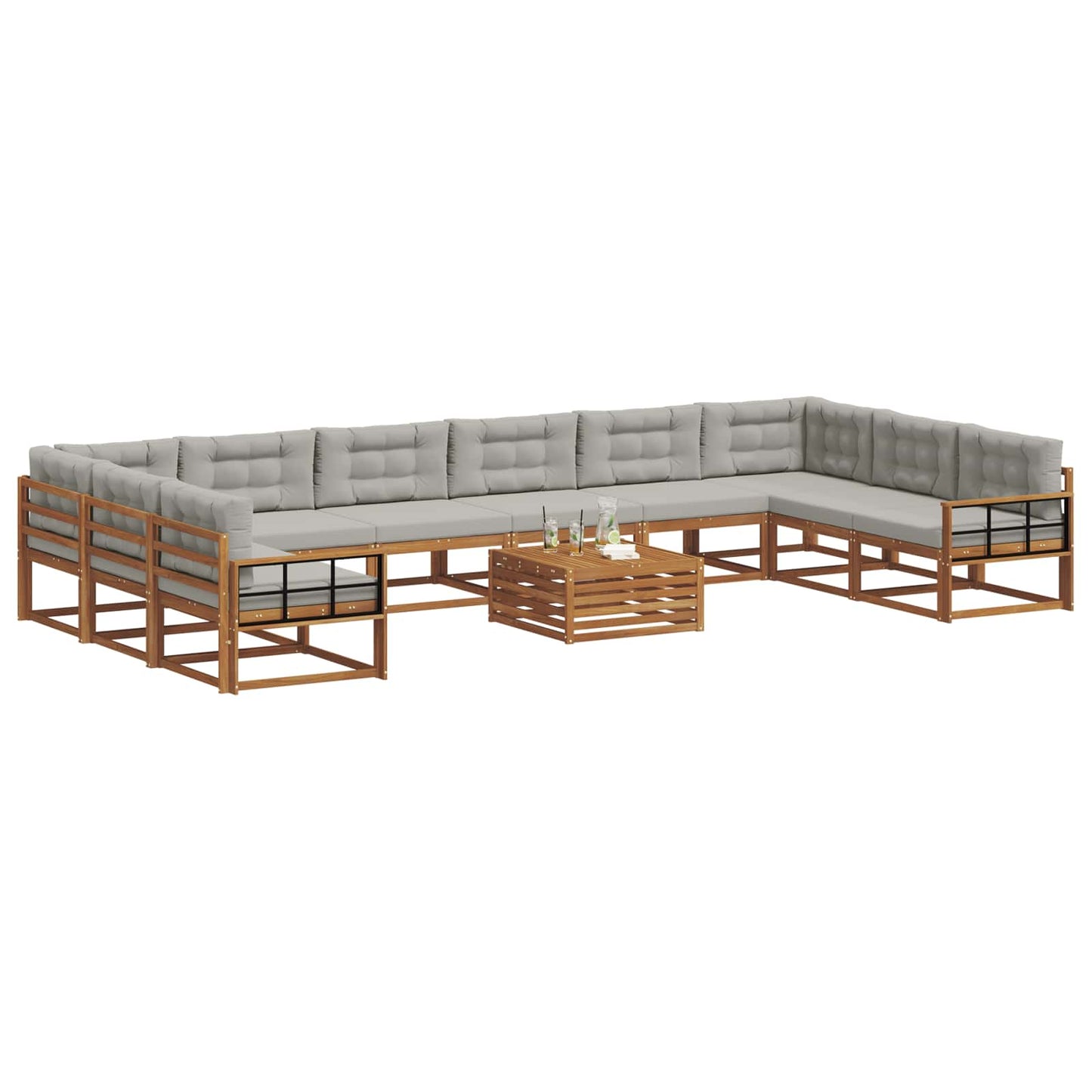 Buiten bankenset met kussen 11 pcs Natuurlijk en Lichtgrijs is nu te koop bij PeponiXL, paradijselijk wonen!
