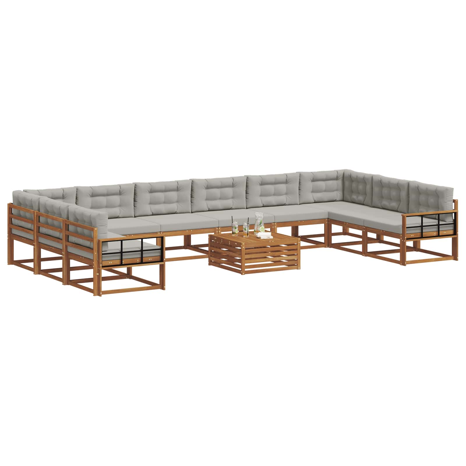 Buiten bankenset met kussen 11 pcs Natuurlijk en Lichtgrijs is nu te koop bij PeponiXL, paradijselijk wonen!