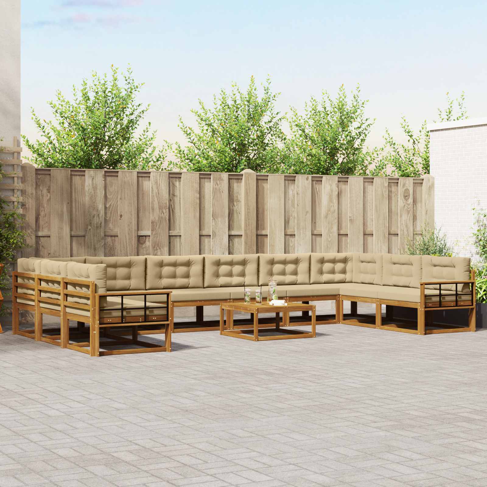 Buiten bankenset met kussen 11 pcs Natuurlijk en Beige is nu te koop bij PeponiXL, paradijselijk wonen!
