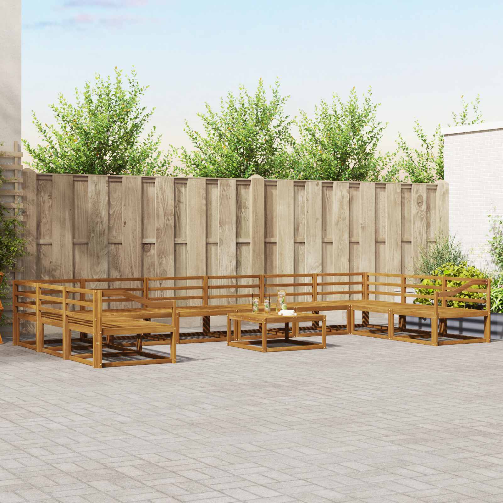 Buiten bankenset 11 pcs Naturel Massief Acaciahout is nu te koop bij PeponiXL, paradijselijk wonen!