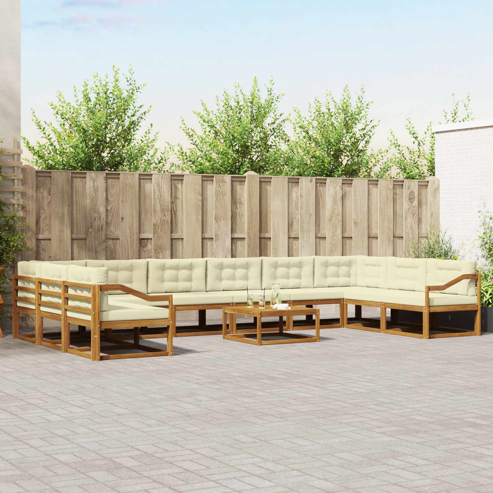 Buiten bankenset met kussen 11 pcs Natuurlijk en Crème is nu te koop bij PeponiXL, paradijselijk wonen!