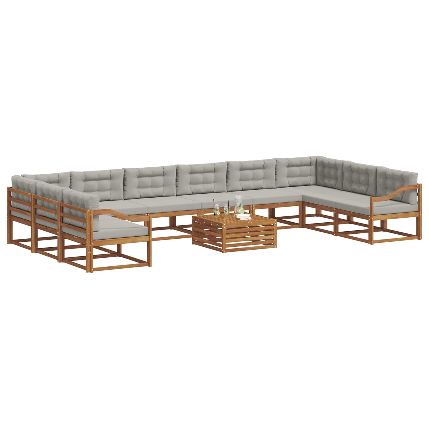Buiten bankenset met kussen 11 pcs Natuurlijk en Lichtgrijs is nu te koop bij PeponiXL, paradijselijk wonen!