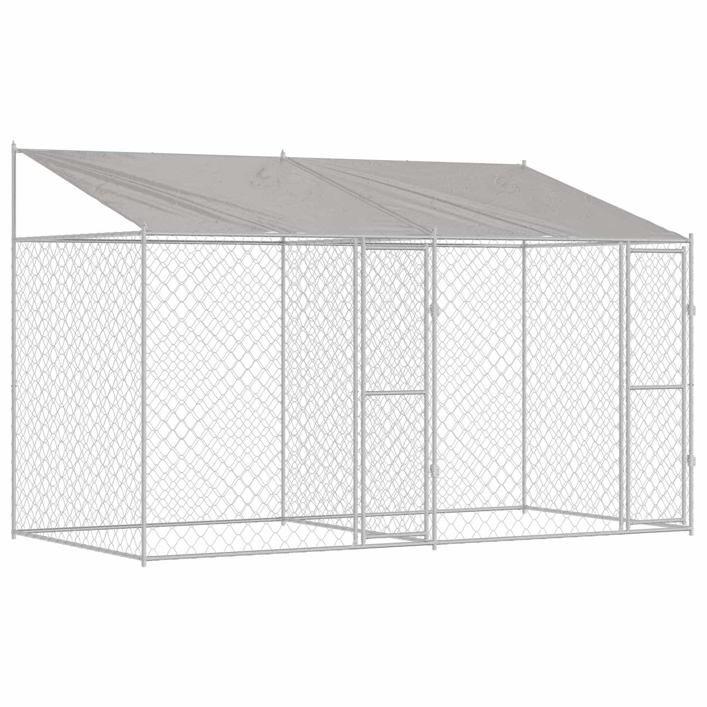 Hondenkooi met Dak Zilver 400 x 200 x 256 cm Staal en PE is nu te koop bij PeponiXL, paradijselijk wonen!