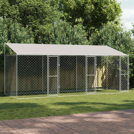 Hondenkooi met Dak Zilver 600 x 200 x 256 cm Staal en PE is nu te koop bij PeponiXL, paradijselijk wonen!