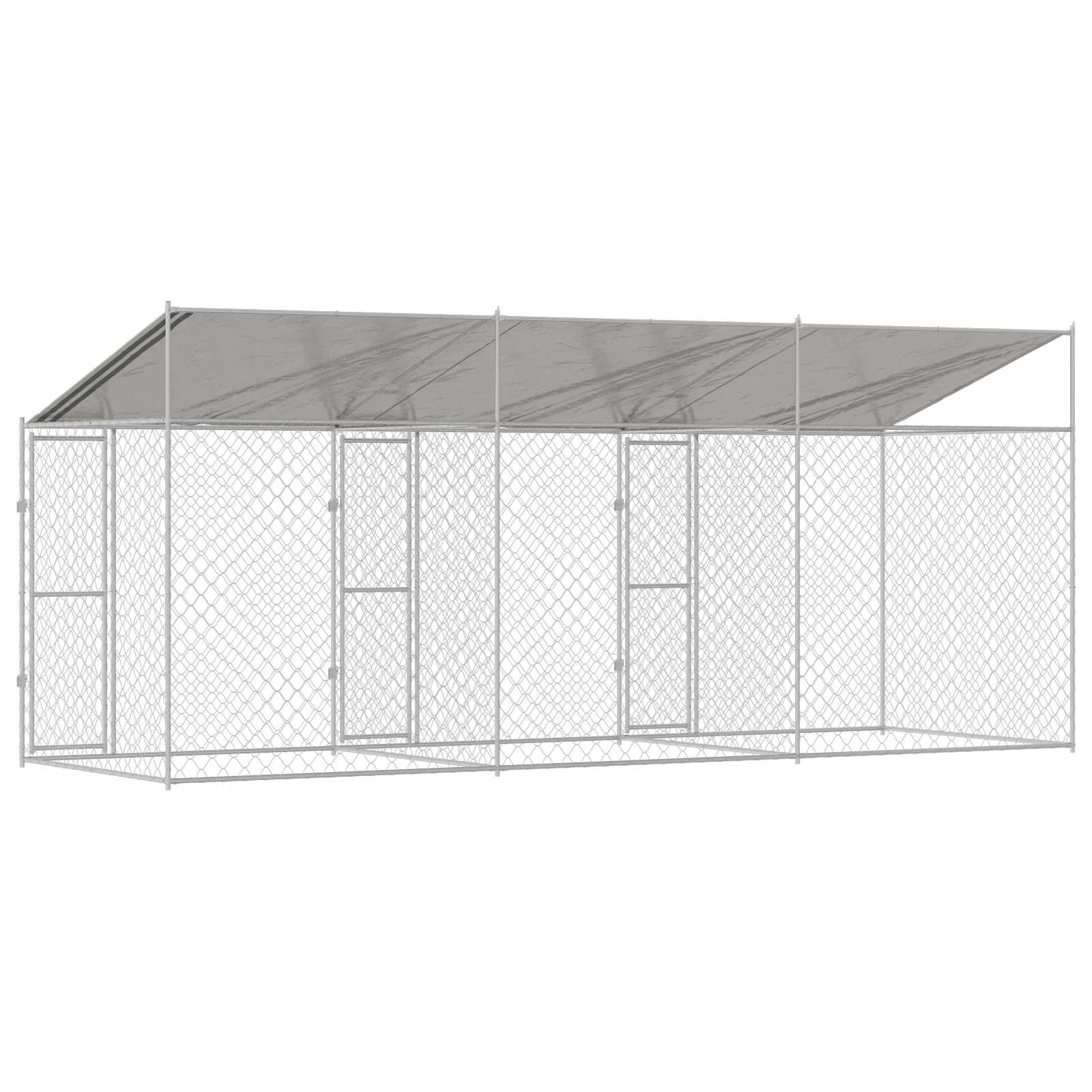 Hondenkooi met Dak Zilver 600 x 200 x 256 cm Staal en PE is nu te koop bij PeponiXL, paradijselijk wonen!