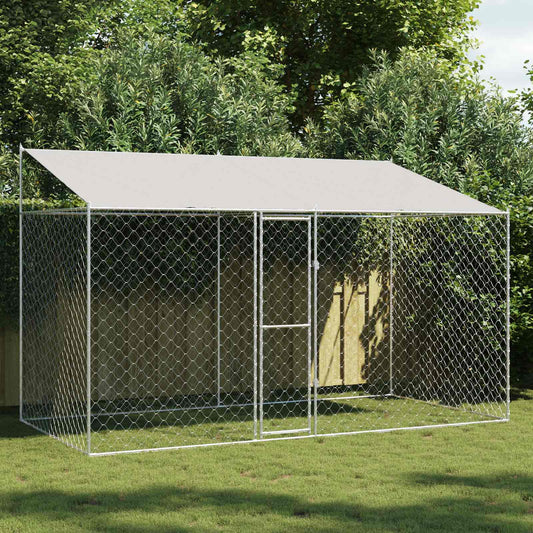 Hondenkooi met Dak Zilver 400 x 200 x 256 cm Staal en PE is nu te koop bij PeponiXL, paradijselijk wonen!