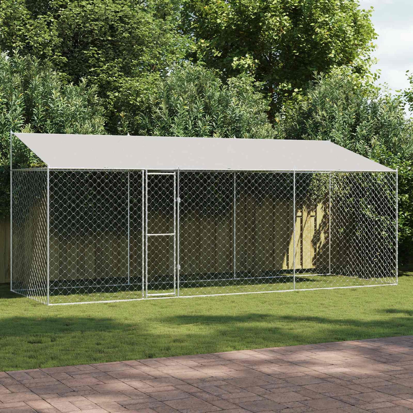 Hondenkooi met Dak Zilver 600 x 200 x 256 cm Staal en PE is nu te koop bij PeponiXL, paradijselijk wonen!