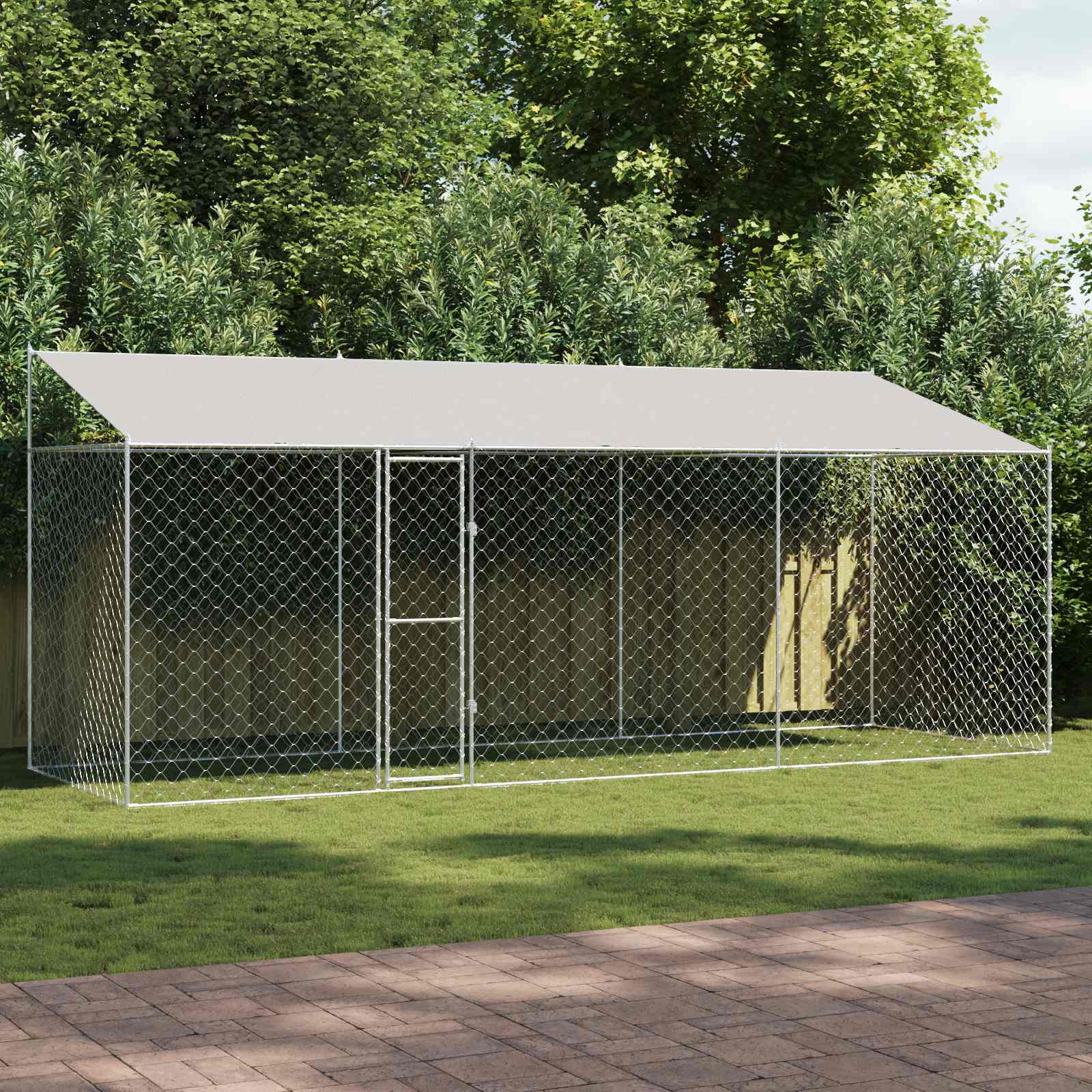 Hondenkooi met Dak Zilver 600 x 200 x 256 cm Staal en PE is nu te koop bij PeponiXL, paradijselijk wonen!