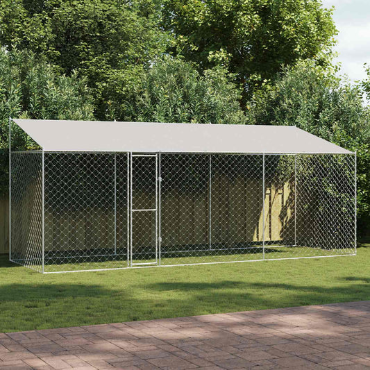 Hondenkooi met Dak Zilver 600 x 200 x 256 cm Staal en PE is nu te koop bij PeponiXL, paradijselijk wonen!