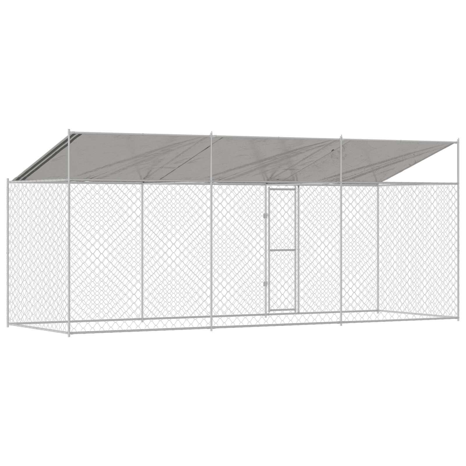 Hondenkooi met Dak Zilver 600 x 200 x 256 cm Staal en PE is nu te koop bij PeponiXL, paradijselijk wonen!