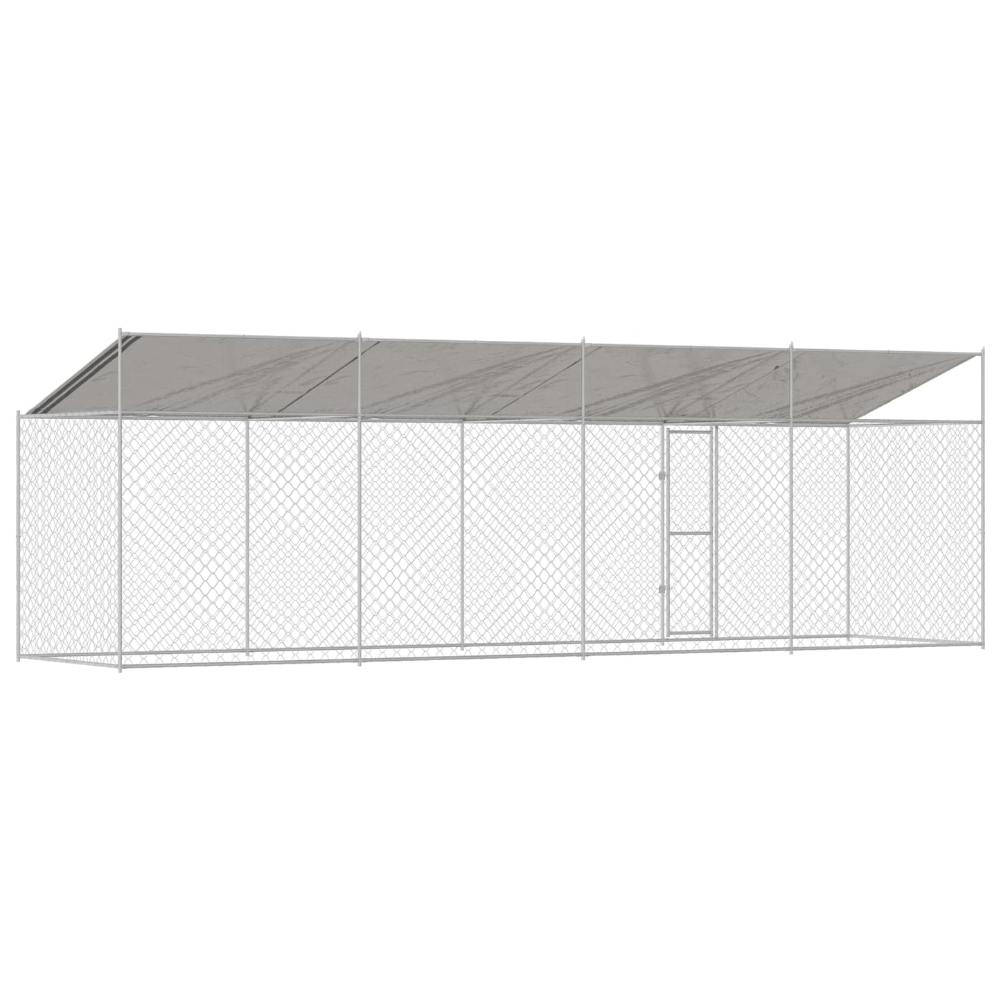Hondenkooi met Dak Zilver 800 x 200 x 256 cm Staal en PE is nu te koop bij PeponiXL, paradijselijk wonen!