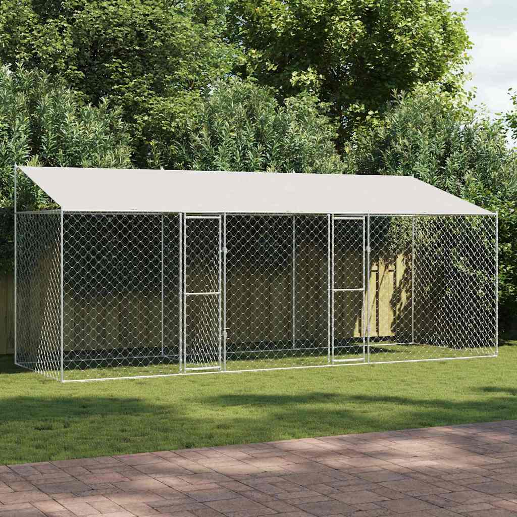 Hondenkooi met Dak Zilver 600 x 200 x 256 cm Staal en PE is nu te koop bij PeponiXL, paradijselijk wonen!