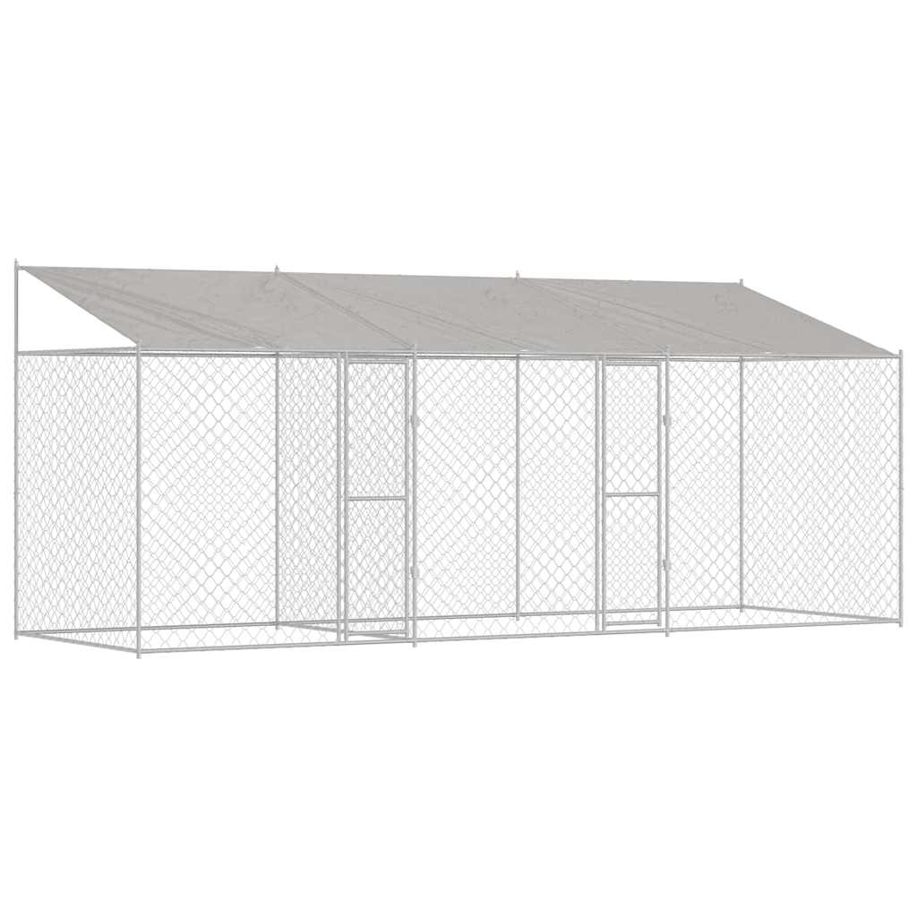 Hondenkooi met Dak Zilver 600 x 200 x 256 cm Staal en PE is nu te koop bij PeponiXL, paradijselijk wonen!