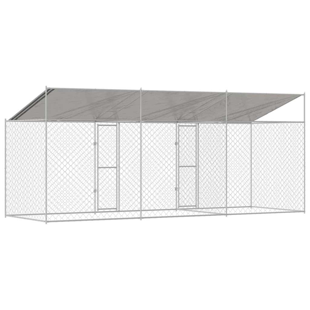 Hondenkooi met Dak Zilver 600 x 200 x 256 cm Staal en PE is nu te koop bij PeponiXL, paradijselijk wonen!