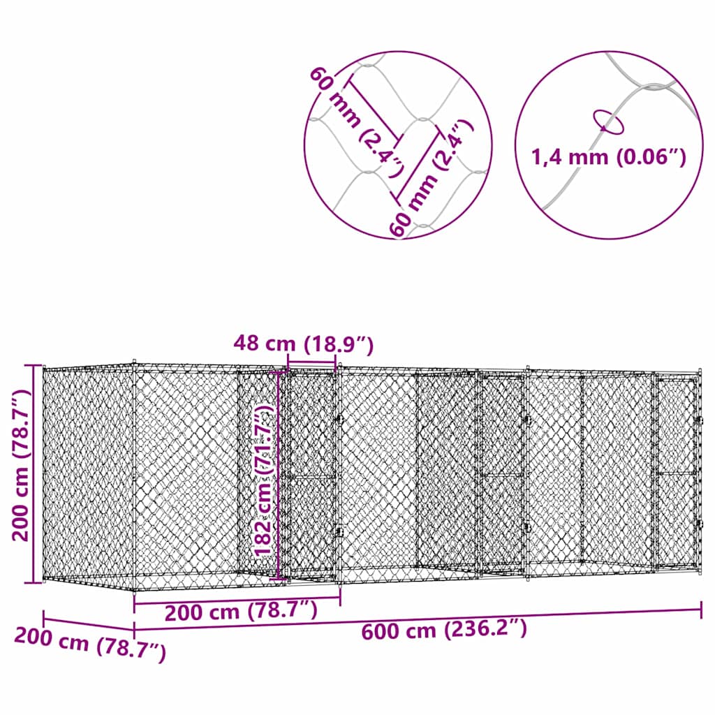 Hondenbench Zilver 600 x 200 x 200 cm Gegalvaniseerd staal is nu te koop bij PeponiXL, paradijselijk wonen!