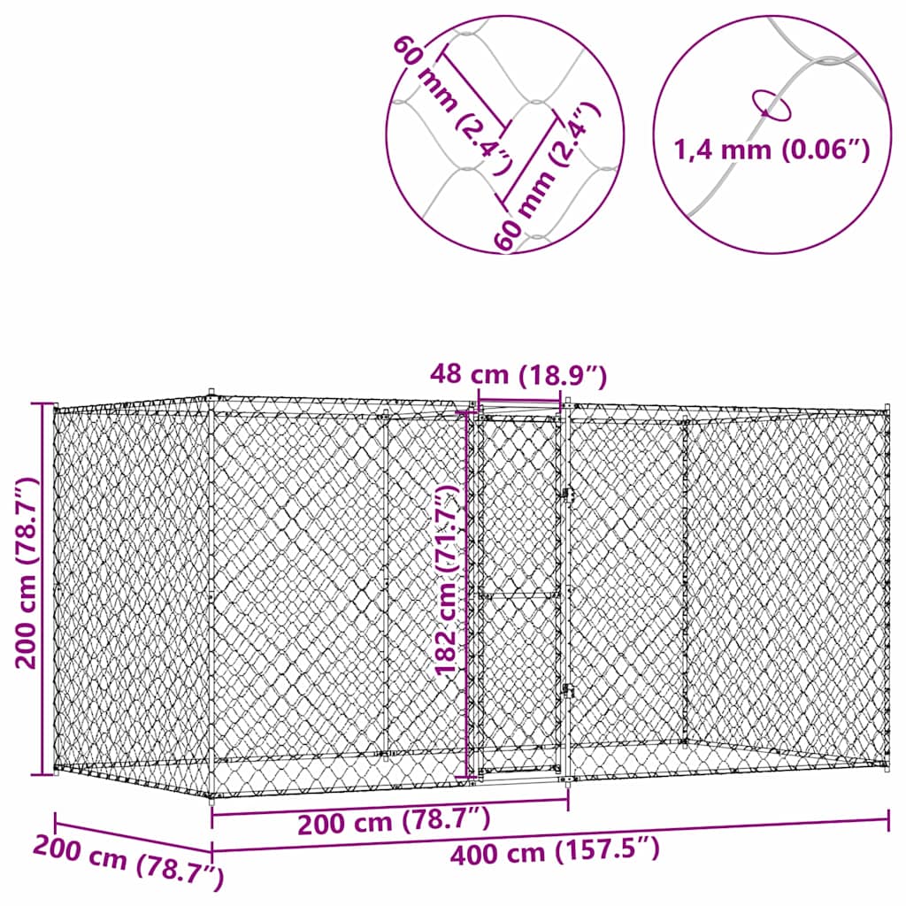 Hondenbench Zilver 400 x 200 x 200 cm Gegalvaniseerd staal is nu te koop bij PeponiXL, paradijselijk wonen!