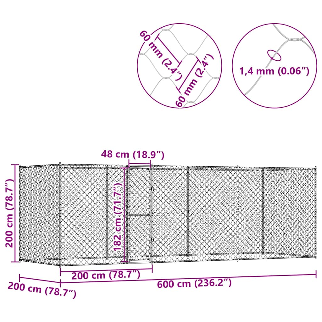 Hondenbench Zilver 600 x 200 x 256 cm Gegalvaniseerd staal is nu te koop bij PeponiXL, paradijselijk wonen!